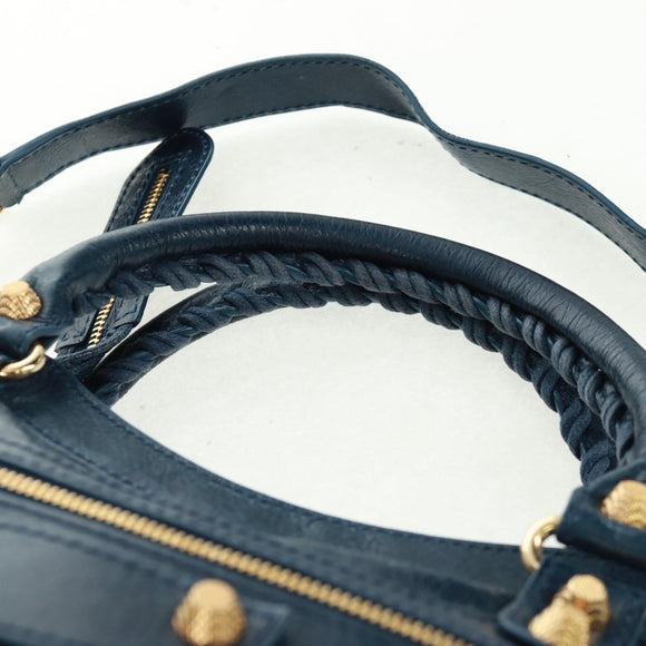 BALENCIAGA Giant Town Hand Bag Leather 2way Blue Gold Auth am10713SAV