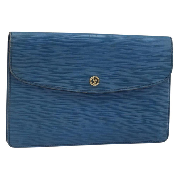 LOUIS VUITTON Epi Montaigne 23 Clutch Bag Blue M52665 LV Auth am10715