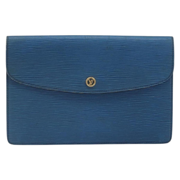 LOUIS VUITTON Epi Montaigne 23 Clutch Bag Blue M52665 LV Auth am10715