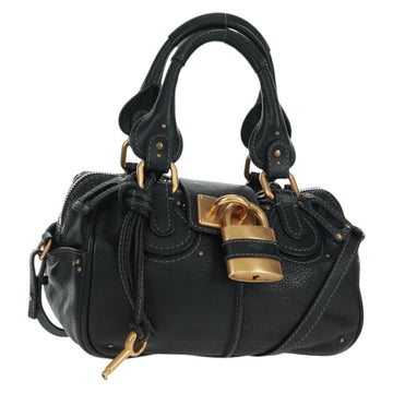 Chloe Paddington Hand Bag Leather 2way Black Gold Silver Auth am10718SV