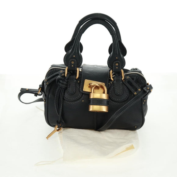 Chloe Paddington Hand Bag Leather 2way Black Gold Silver Auth am10718SV