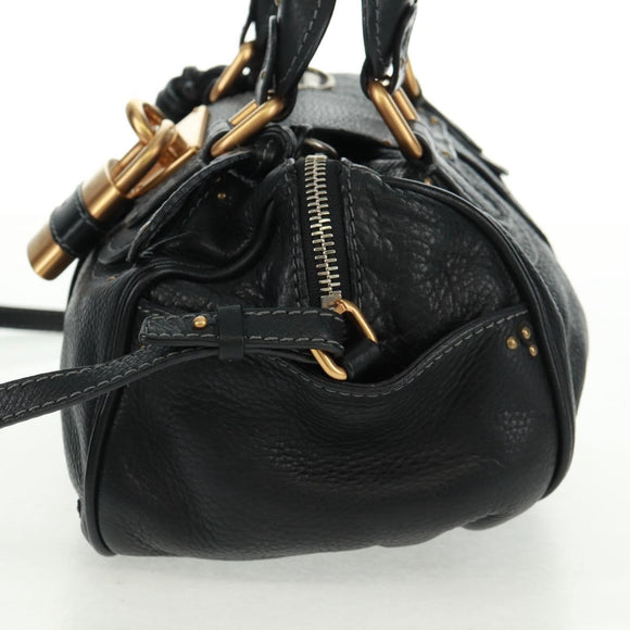 Chloe Paddington Hand Bag Leather 2way Black Gold Silver Auth am10718SV