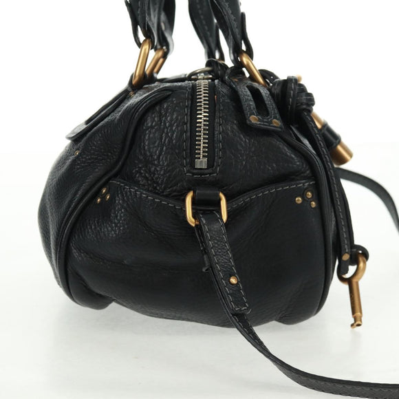Chloe Paddington Hand Bag Leather 2way Black Gold Silver Auth am10718SV