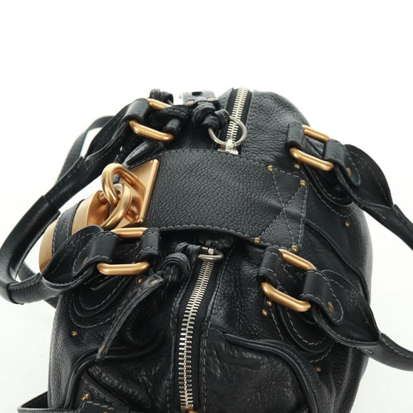 Chloe Paddington Hand Bag Leather 2way Black Gold Silver Auth am10718SV