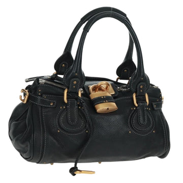 Chloe Paddington Hand Bag Leather Black Gold Silver Auth am10719SV