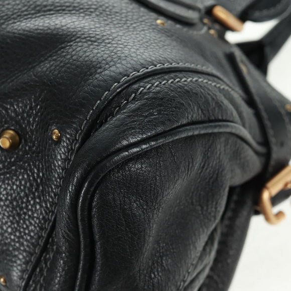 Chloe Paddington Hand Bag Leather Black Gold Silver Auth am10719SV
