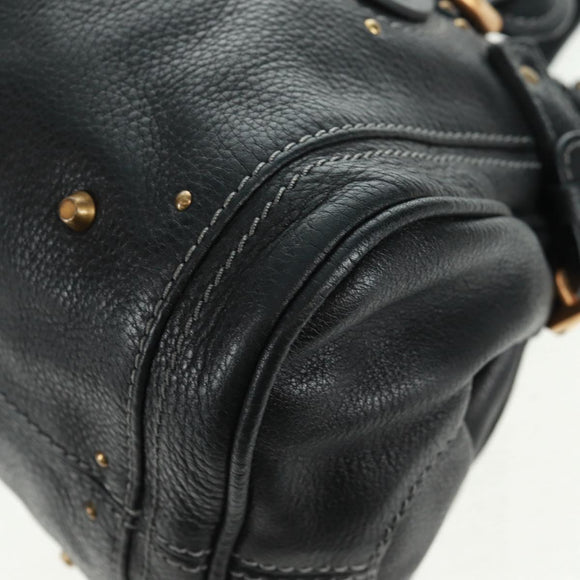 Chloe Paddington Hand Bag Leather Black Gold Silver Auth am10719SV