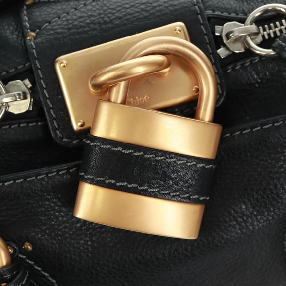 Chloe Paddington Hand Bag Leather Black Gold Silver Auth am10719SV