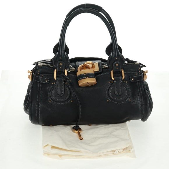 Chloe Paddington Hand Bag Leather Black Gold Silver Auth am10719SV