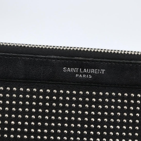 SAINT LAURENT Studs Clutch Bag Leather Black Silver Auth am10722