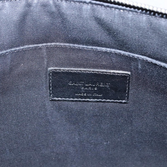 SAINT LAURENT Studs Clutch Bag Leather Black Silver Auth am10722