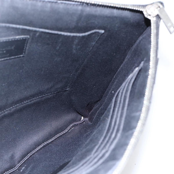 SAINT LAURENT Studs Clutch Bag Leather Black Silver Auth am10722