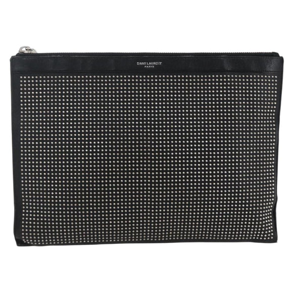 SAINT LAURENT Studs Clutch Bag Leather Black Silver Auth am10722