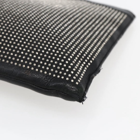 SAINT LAURENT Studs Clutch Bag Leather Black Silver Auth am10722