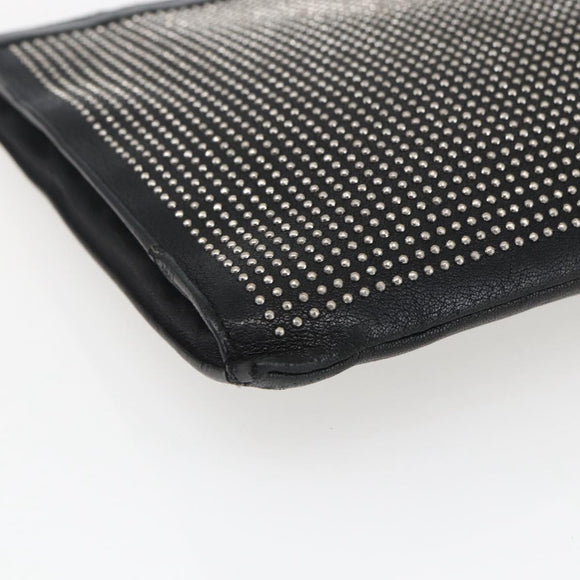 SAINT LAURENT Studs Clutch Bag Leather Black Silver Auth am10722
