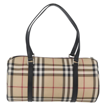 BURBERRY Nova Check Hand Bag Leather Beige Silver Auth am10723V - 0