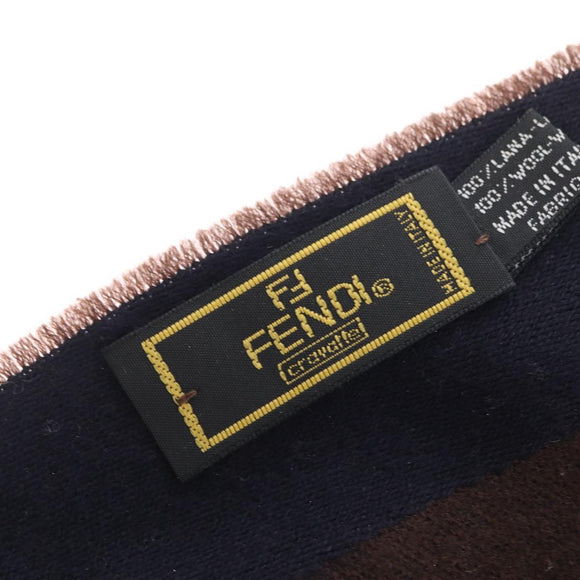 FENDI Zucca Scarf Wool Navy Brown Auth am10726V
