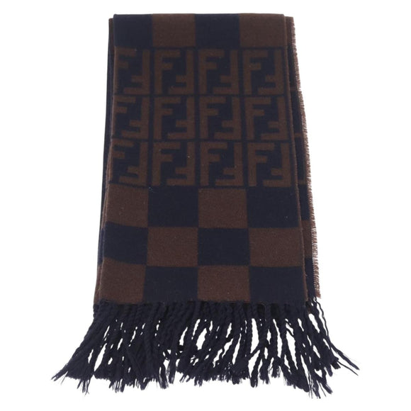 FENDI Zucca Scarf Wool Navy Brown Auth am10726V