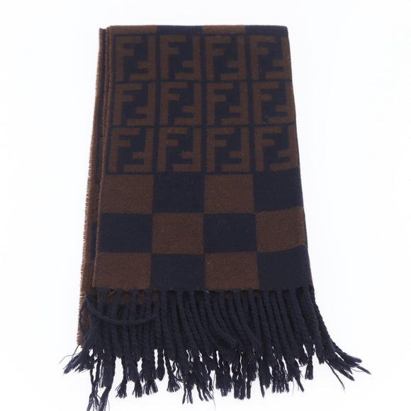 FENDI Zucca Scarf Wool Navy Brown Auth am10726V
