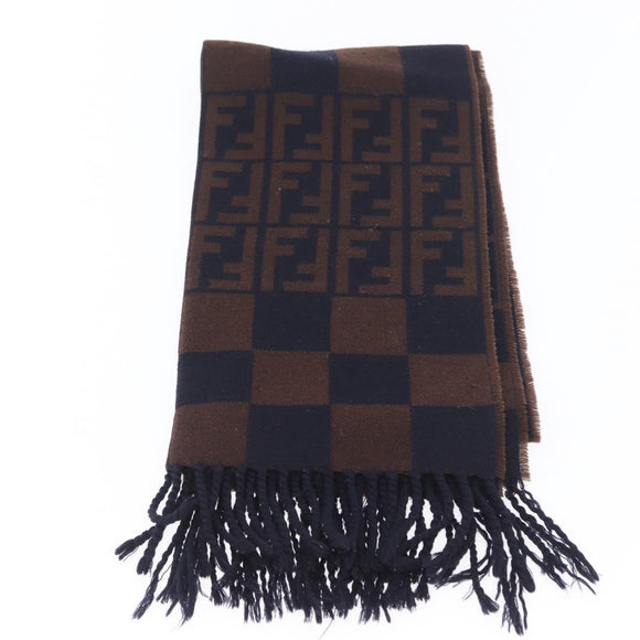 FENDI Zucca Scarf Wool Navy Brown Auth am10726V