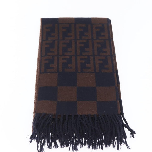 FENDI Zucca Scarf Wool Navy Brown Auth am10726V