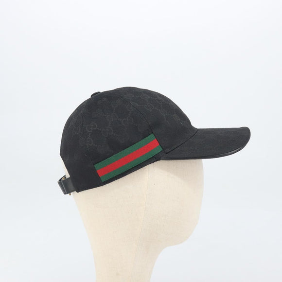 GUCCI GG Canvas Web Sherry Line Cap L Black Red Green 200035 Auth am10728V