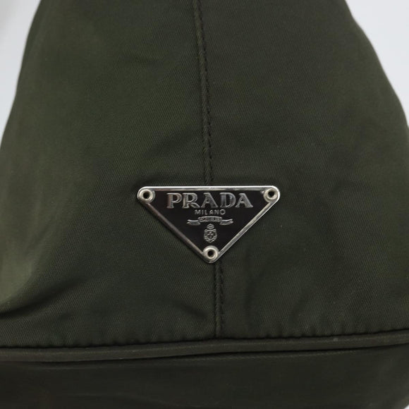 PRADA Shoulder Bag Nylon Khaki Silver Auth am10730