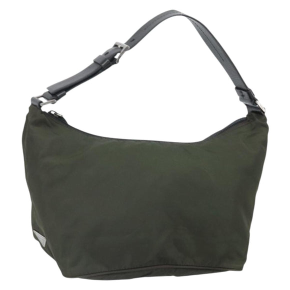 PRADA Shoulder Bag Nylon Khaki Silver Auth am10730