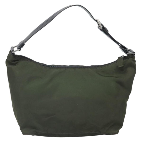 PRADA Shoulder Bag Nylon Khaki Silver Auth am10730