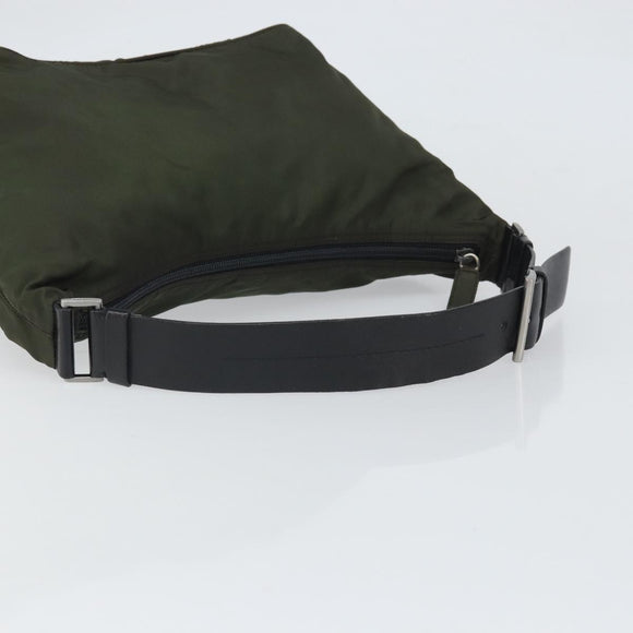 PRADA Shoulder Bag Nylon Khaki Silver Auth am10730