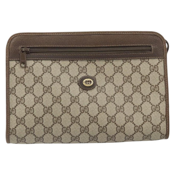 GUCCI GG Supreme Clutch Bag PVC Beige Gold 97 01 037 Auth am10731