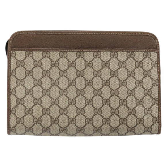 GUCCI GG Supreme Clutch Bag PVC Beige Gold 97 01 037 Auth am10731