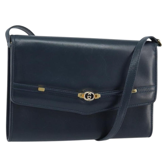 GUCCI Shoulder Bag Leather Navy Gold 406 004 2008 Auth am10743