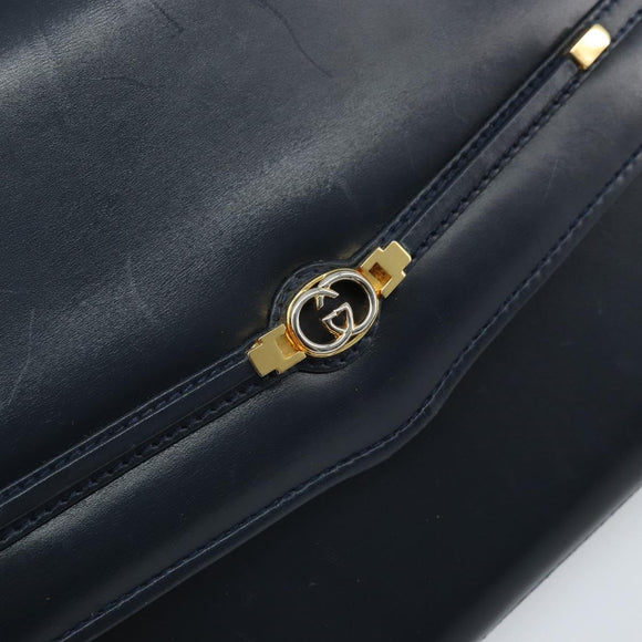GUCCI Shoulder Bag Leather Navy Gold 406 004 2008 Auth am10743