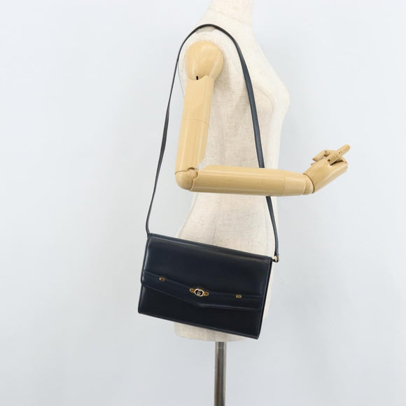 GUCCI Shoulder Bag Leather Navy Gold 406 004 2008 Auth am10743