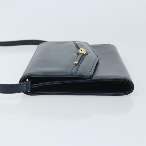 GUCCI Shoulder Bag Leather Navy Gold 406 004 2008 Auth am10743