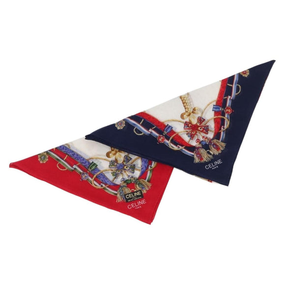 CELINE Handkerchief Cotton 2 Set Navy Red Auth am10748V