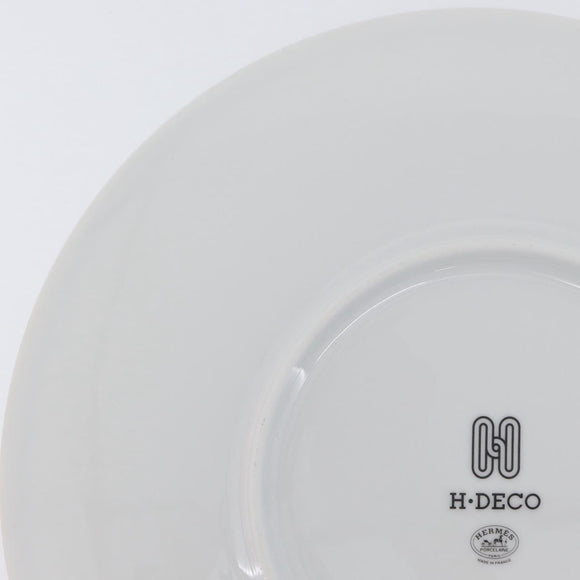 HERMES H DECO Plate Pottery White Black Auth am10749SAV