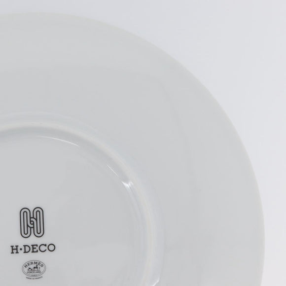 HERMES H DECO Plate Pottery White Black Auth am10749SAV