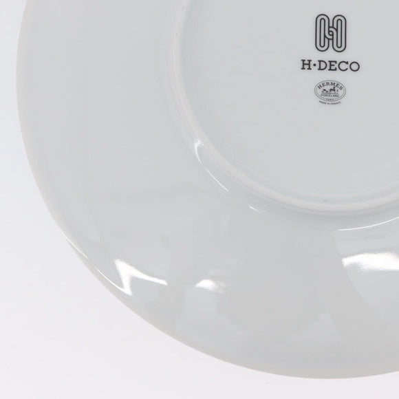 HERMES H DECO Plate Pottery White Black Auth am10749SAV
