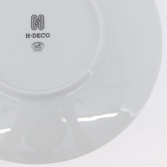 HERMES H DECO Plate Pottery White Black Auth am10749SAV