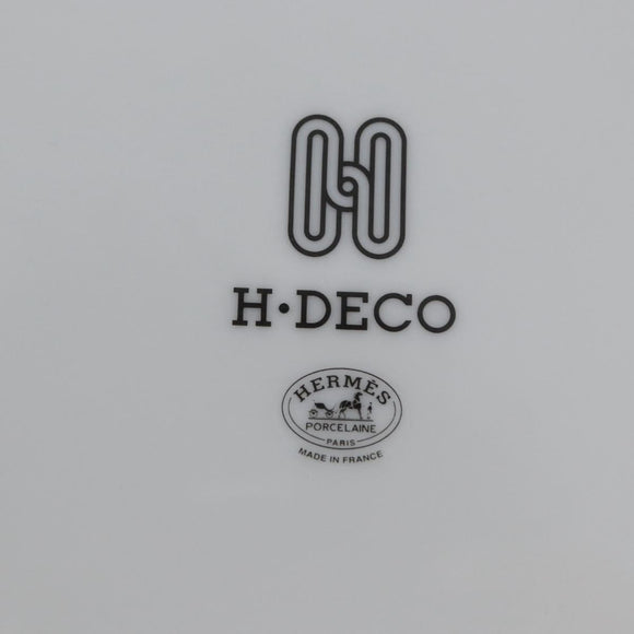 HERMES H DECO Plate Pottery White Black Auth am10749SAV