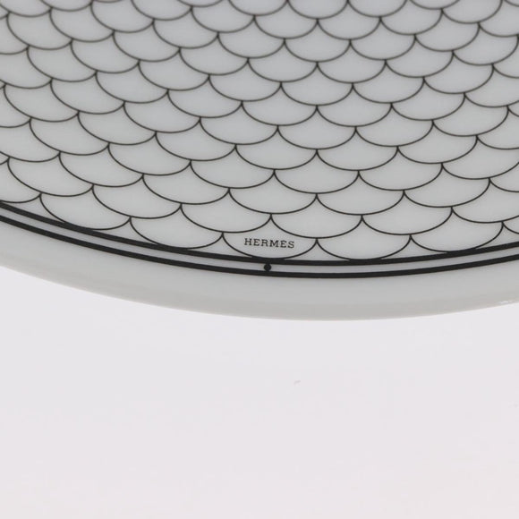 HERMES H DECO Plate Pottery White Black Auth am10749SAV