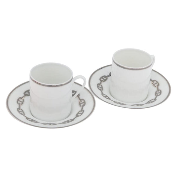 HERMES Schoendunkle Platinum Cup and Saucer Set of 2 Pottery Auth am10750SAV