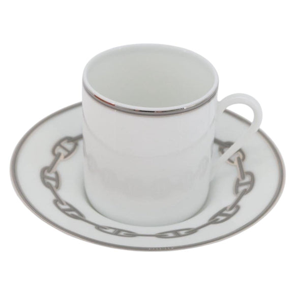 HERMES Schoendunkle Platinum Cup and Saucer Set of 2 Pottery Auth am10750SAV