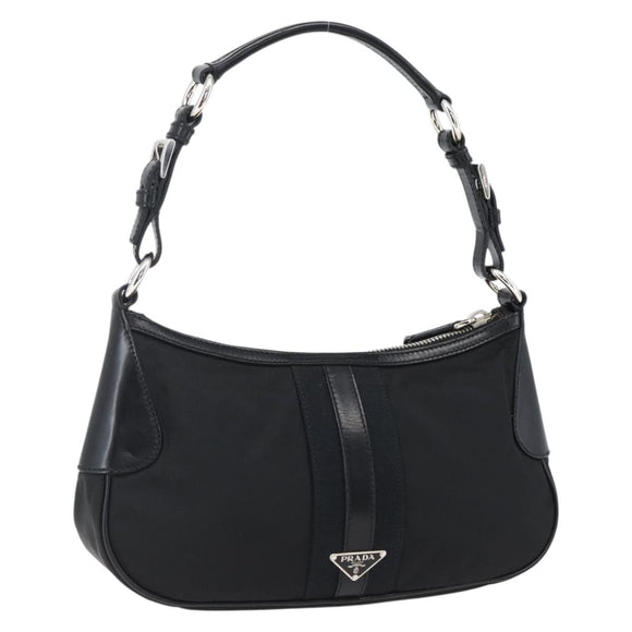PRADA Hand Bag Nylon Leather Black Silver BR3043 Auth am10754SAV