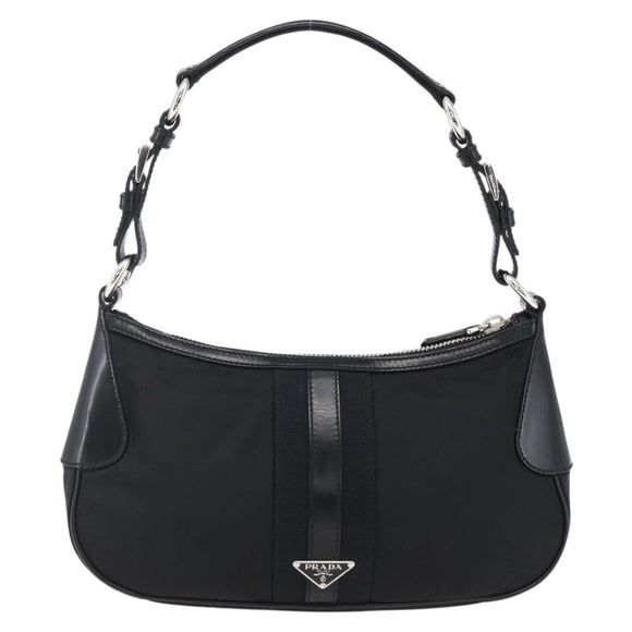 PRADA Hand Bag Nylon Leather Black Silver BR3043 Auth am10754SAV