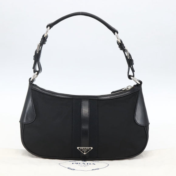 PRADA Hand Bag Nylon Leather Black Silver BR3043 Auth am10754SAV