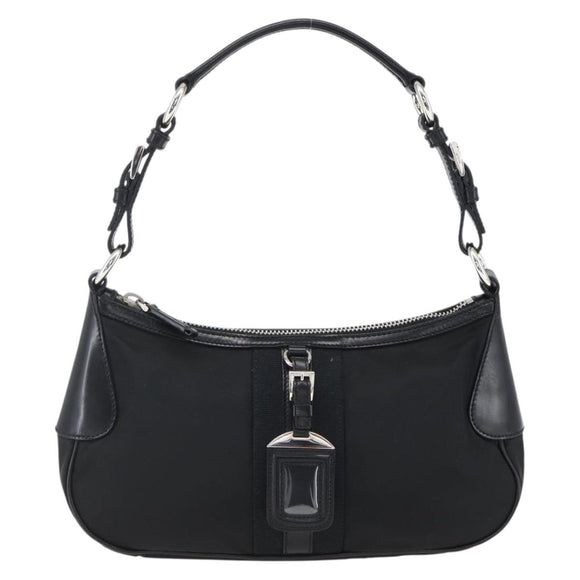 PRADA Hand Bag Nylon Leather Black Silver BR3043 Auth am10754SAV
