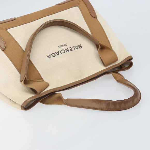 BALENCIAGA Navy Kabas Hand Bag Canvas White Beige 339933 Auth am10755